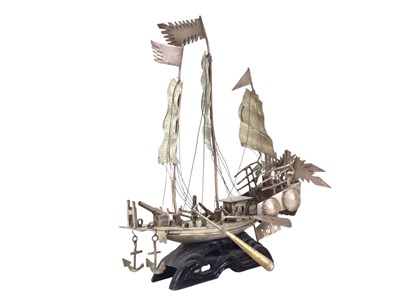 Lot 413 - CHINESE WHITE METAL MODEL OF A JUNK