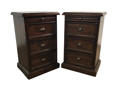 Lot 388 - PAIR OF RECYCLED HARDWOOD THREE DRAWER BEDSIDE CHESTS