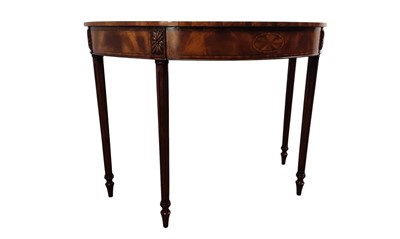 Lot 599 - REPRODUCTION MAHOGANY DEMI LUNE TABLE