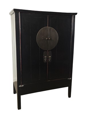 Lot 699 - CHINESE BLACK LACQUERED TWO DOOR CUPBOARD