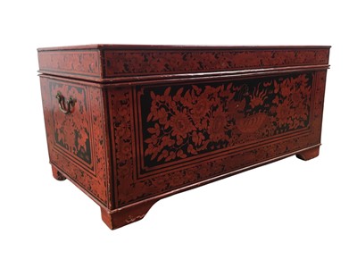 Lot 1508 - CHINESE RED LACQUERED STORAGE CHEST