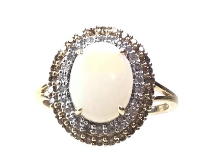 Lot 676 - OPAL AND DIAMOND CLUSTER RING