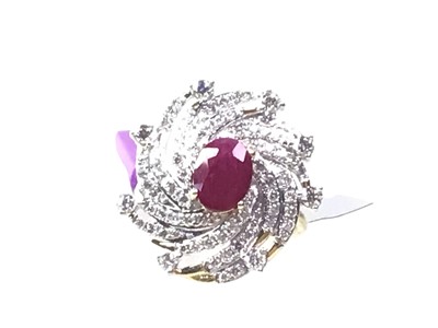 Lot 677 - RUBY AND DIAMOND CLUSTER RING