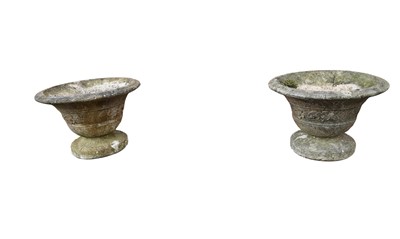 Lot 808 - PAIR OF COMPOSITE STONE GARDEN URNS