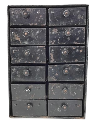 Lot 141 - VINTAGE FOLDED TIN EIGHT DRAWER TABLE CABINET
