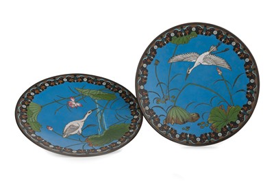 Lot 1544 - PAIR OF JAPANESE CLOISONNE ENAMEL CIRCULAR PLAQUES