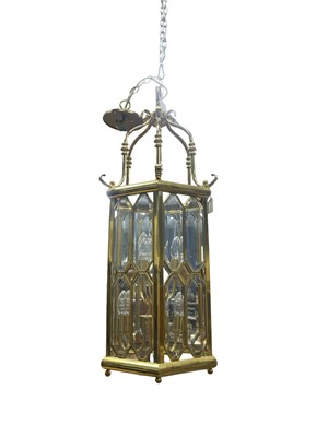Lot 245 - REGENCY STYLE BRASS HANGING LANTERN