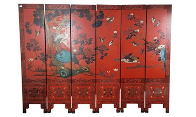 Lot 1608 - CHINESE RED LACQUERED SCREEN