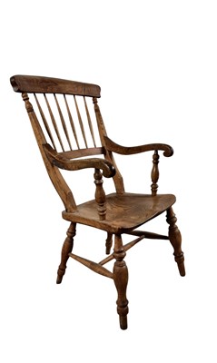 Lot 304 - OAK WINDSOR STYLE ELBOW CHAIR