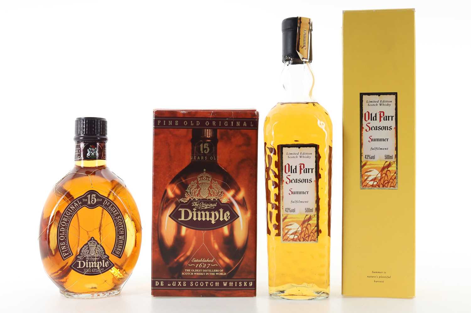 Lot 12 - OLD PARR SEASONS SUMMER 50CL AND DIMPLE 15 YEAR OLD 37.5CL