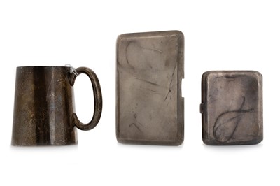 Lot 1099 - SILVER MUG AND TWO SILVER CIGARETTE CASES