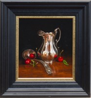 Lot 244 - * HILARY GAUCI, SILVER AND CHERRIES oil on...