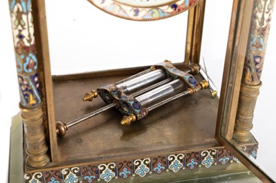 Lot 997 - FRENCH ONYX AND CHAMPLEVE ENAMEL MANTEL CLOCK