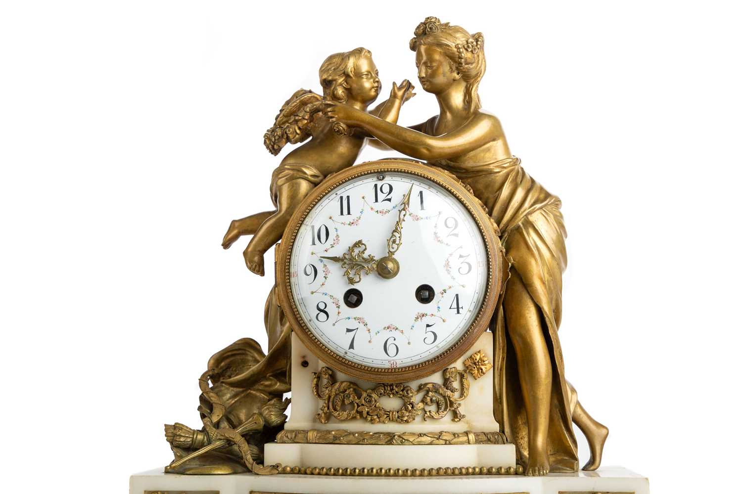 Lot 999 - FRENCH BRONZE AND ALABASTER MANTEL CLOCK