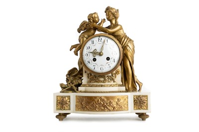 Lot 999 - FRENCH BRONZE AND ALABASTER MANTEL CLOCK