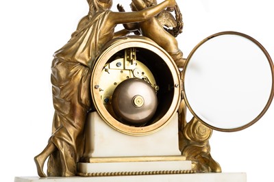 Lot 999 - FRENCH BRONZE AND ALABASTER MANTEL CLOCK