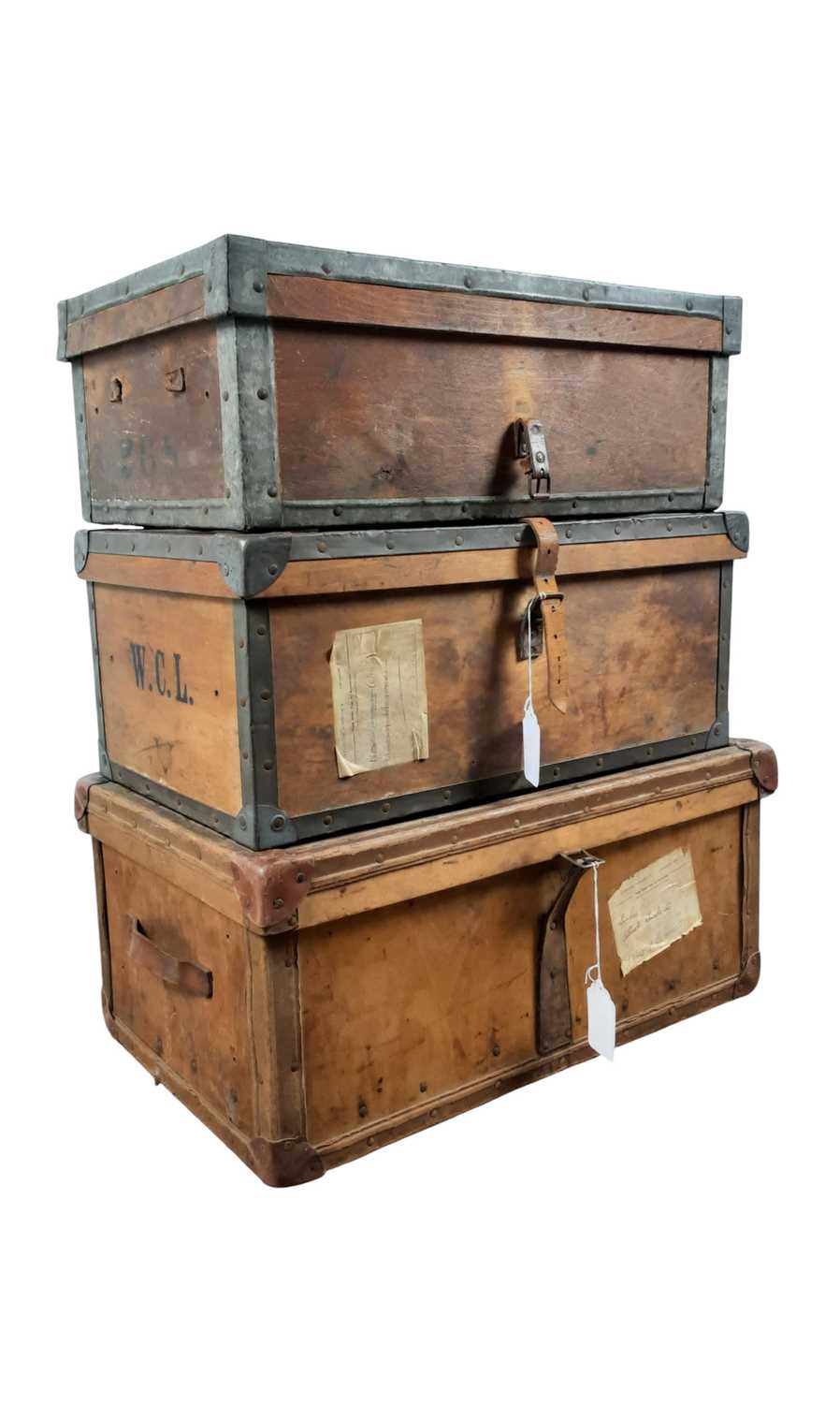 Lot 710 - THREE WOODEN LAUNDRY HAMPERS