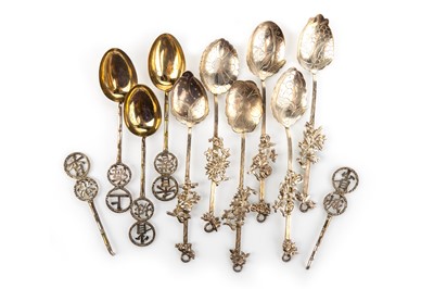 Lot 1614 - TWO SETS OF SIX CHINESE SILVER TEA SPOONS