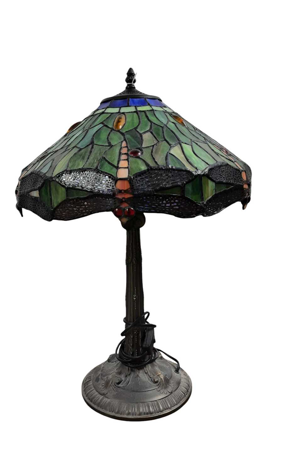 Lot 772 - IN THE MANNER OF TIFFANY, DRAGONFLY TABLE LAMP