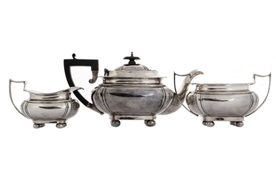 Lot 1107 - GEORGE V SILVER THREE PIECE TEA SERVICE