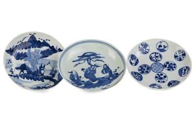 Lot 1640 - THREE CHINESE BLUE AND WHITE DISHES