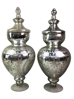 Lot 127 - TWO LARGE VINTAGE GLASS APOTHECARY LIDDED JARS