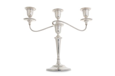 Lot 1124 - ELIZABETH II SILVER THREE BRANCH CANDELABRUM