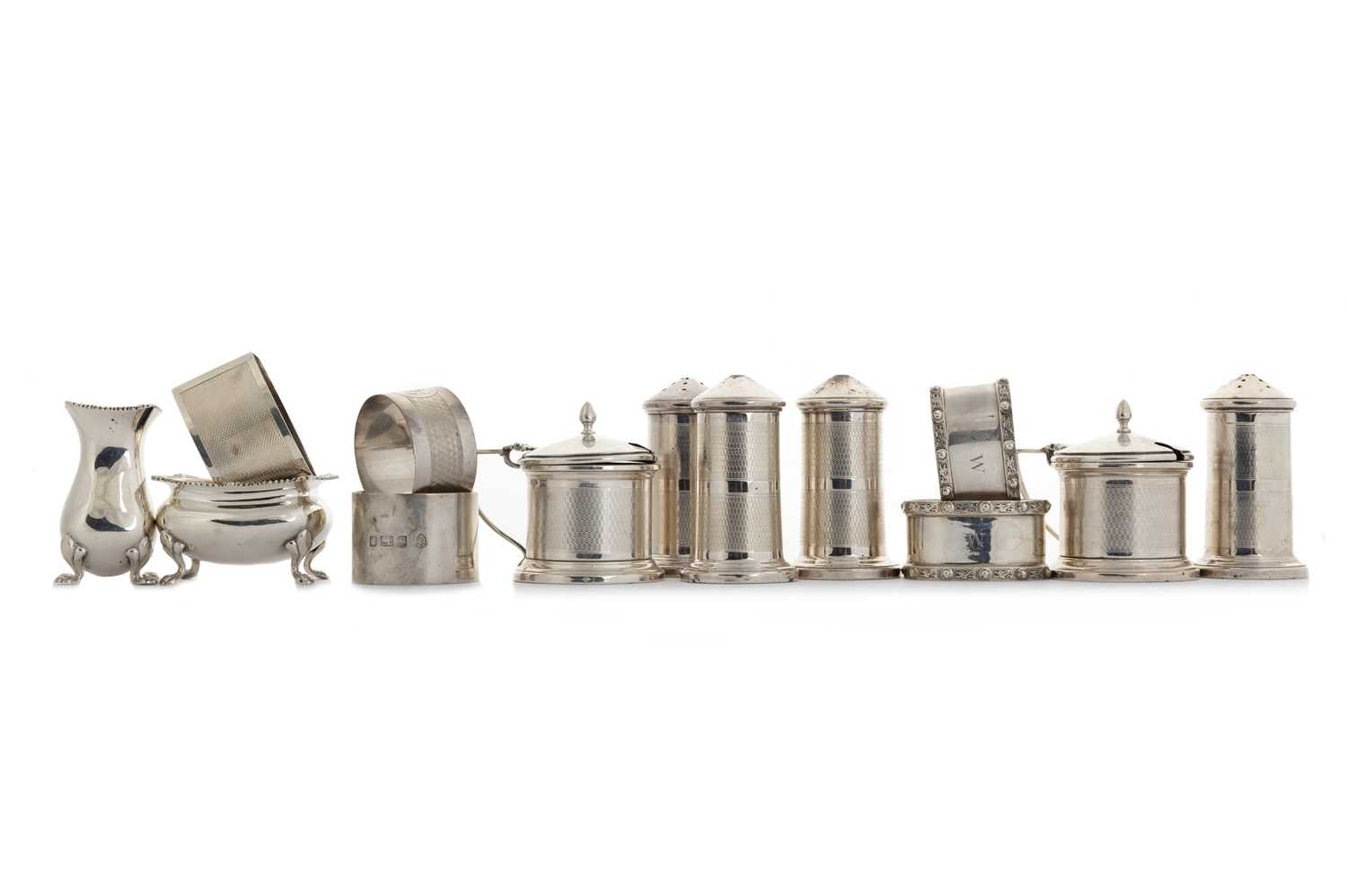 Lot 1127 - COLLECTION OF SILVER CRUETS AND NAPKIN RINGS