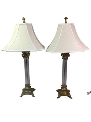 Lot 150 - PAIR OF REPRODUCTION GLASS AND GILT TABLE LAMPS