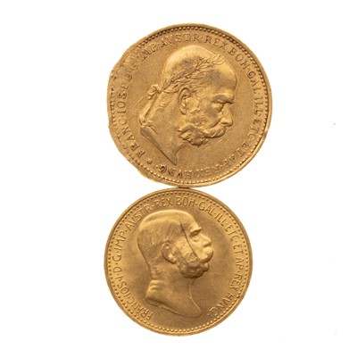 Lot 12 - GOLD HUNGARIAN 10 CORONA AND 20 CORONA COIN
