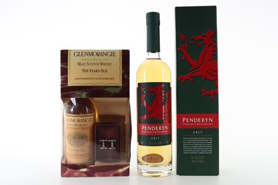 Lot 246 - PENDERYN CELT AND HALF BOTTLE OF GLENMORANGIE 10 YEAR OLD WITH CUFFLINKS