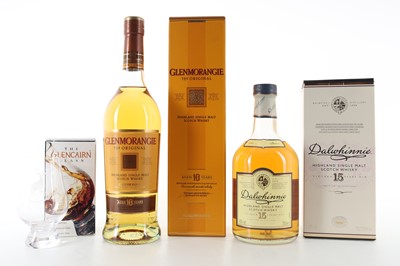 Lot 250 - DALWHINNIE 15 YEAR OLD, GLENMORANGIE 10 YEAR OLD AND GLENCAIRN GLASS