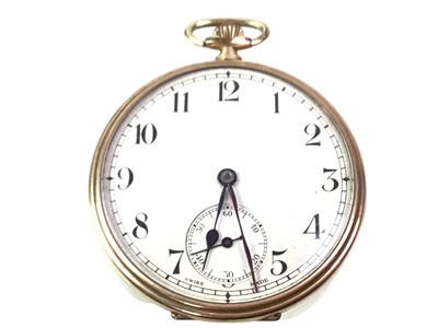 Lot 653 - GOLD PLATED OPEN FACE POCKET WATCH