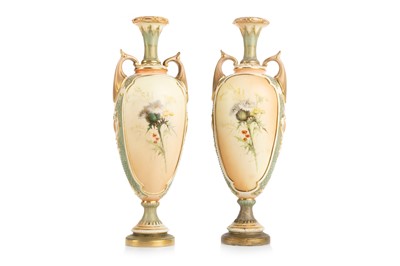 Lot 1303 - PAIR OF ROYAL WORCESTER BLUSH IVORY VASES