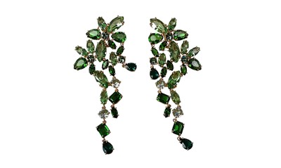 Lot 667 - PAIR OF SWAROVSKI 'GEMA' GREEN CRYSTAL EARRINGS