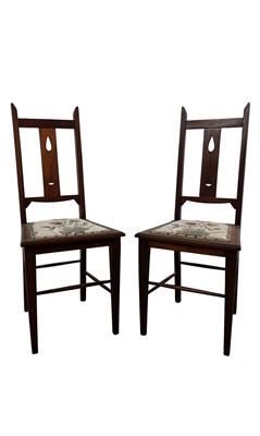 Lot 600 - PAIR OF ARTS & CRAFTS WALNUT BEDROOM CHAIRS