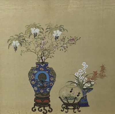 Lot 706 - CHINESE DRAWING ON SILK