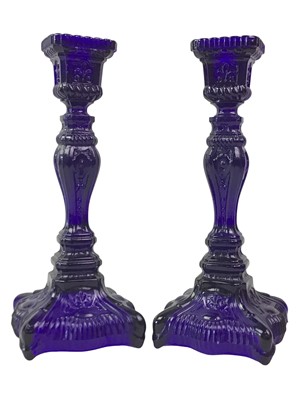 Lot 690 - SET OF THREE BLUE AND WHITE LUSTRES