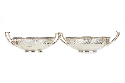 Lot 816 - PAIR OF GEORGE V SILVER TWO HANDLED BONBON DISHES
