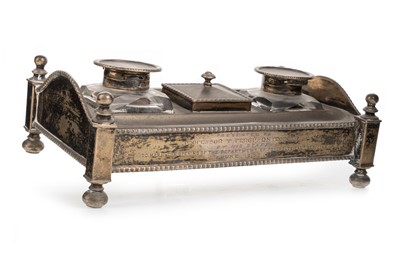 Lot 818 - VICTORIAN SILVER DESK INKSTAND
