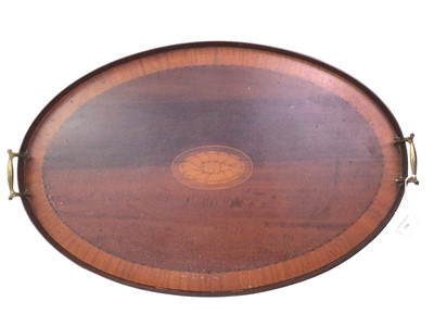 Lot 726 - EDWARDIAN MAHOGANY INLAID BUTLERS TRAY