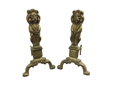 Lot 722 - PAIR OF BRASS FIRE DOGS