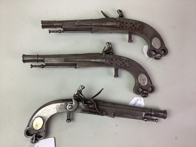 Lot 26 - SET OF THREE REPRODUCTION FLINTLOCK PISTOLS