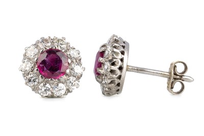 Lot 584 - PAIR OF RUBY AND DIAMOND STUD EARRINGS