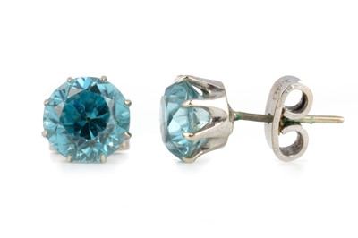 Lot 548 - PAIR OF BLUE ZIRCON STUD EARRINGS