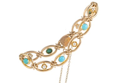 Lot 595 - VICTORIAN TURQUOISE AND DIAMOND BRACELET