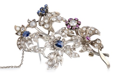 Lot 599 - RUBY, SAPPHIRE, DIAMOND SPRAY BROOCH