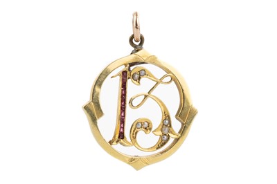 Lot 601 - RUBY AND SEED PEARL '13' PENDANT