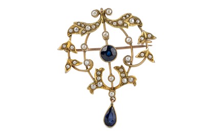 Lot 602 - SAPPHIRE AND SEED PEARL HOLBEIN