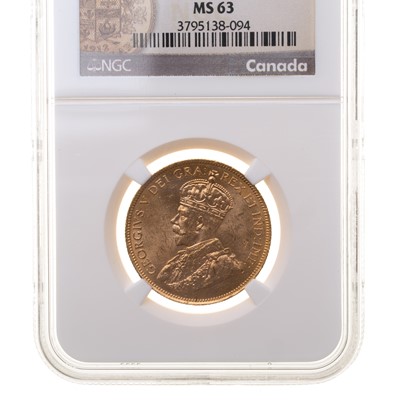 Lot 101 - GEORGE V CANADIAN GOLD $10 COIN, NGC MS 63